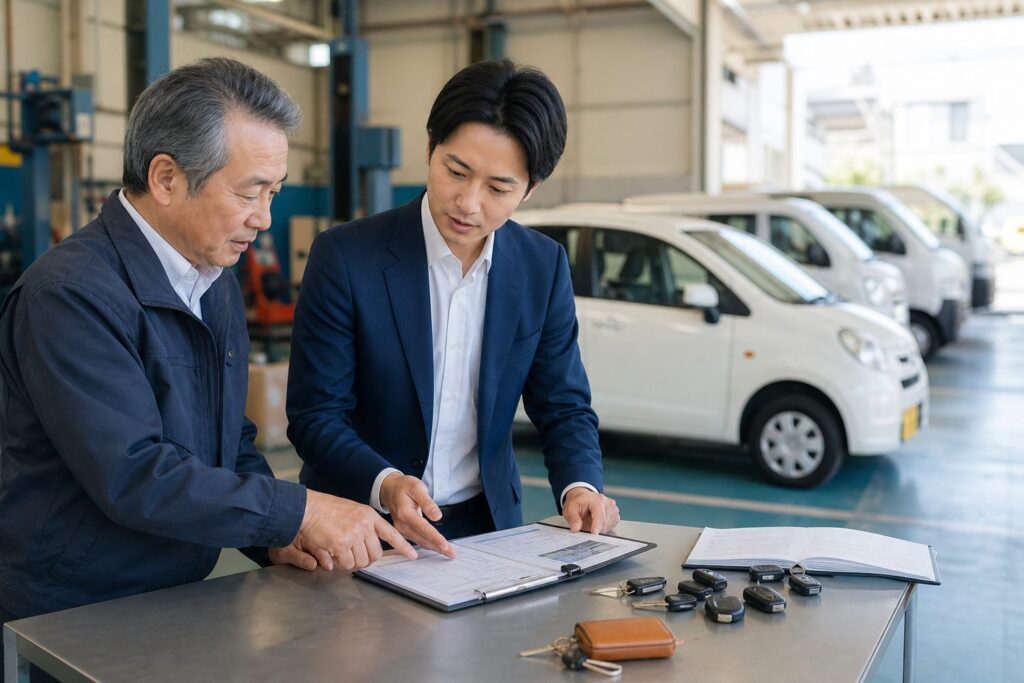 北海道のカーリース・レンタカー事業M&Aで冬季運用と法人契約を確認する打ち合わせイメージ