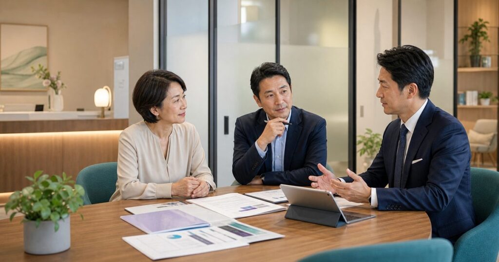 東京のカーリースM&Aで法人営業車とリース残承継の実務を確認するビジネスミーティングのイメージ
