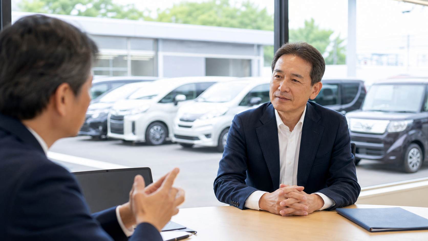 レンタカー事業の承継を相談する経営者とM&Aアドバイザー